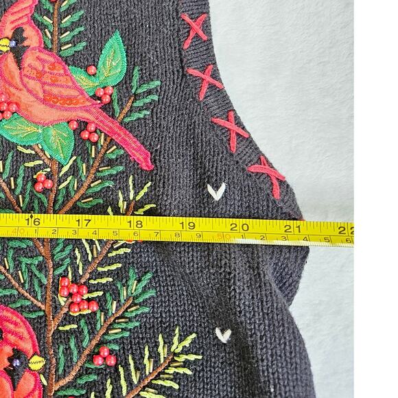 Vintage Bobbie Brooks Christmas Sweater Vest Embroidered Cardinals Large Holiday - Picture 10 of 11